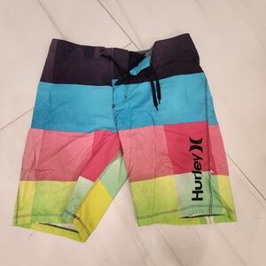 Hurley Colorblock Stripe Boardshorts - Black, Blue, Pink & Lime